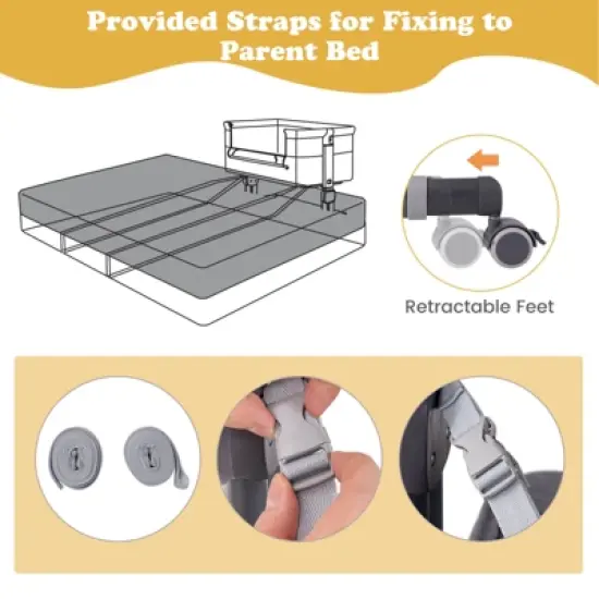 Infans Baby Bassinet Bedside Sleeper, Easy Folding Portable Crib with Wheels, 6 Adjustable Heights, Storage, Mattress & Carry Bag, Gray image {4}