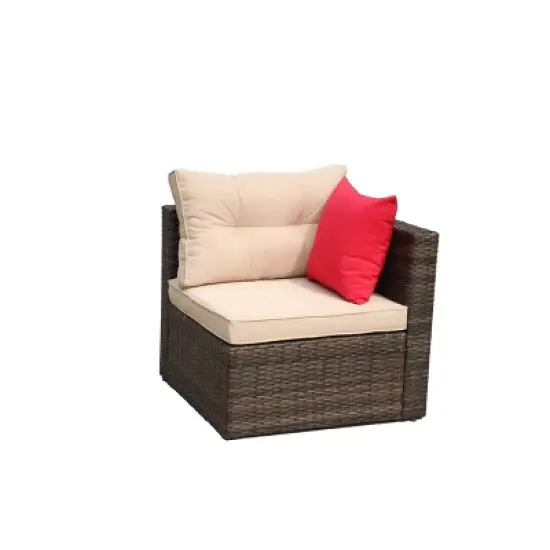 5pc Wicker Patio Sectional Seating Set with Shallow Cushions - Brown - GODEER image {7}