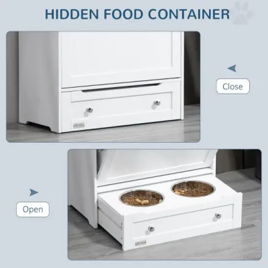 INFURNIC Pet Bowl Feeder Station with Storage Cabinet Raised Bowls Hanger for Pet Supplies and Food, White, 24"*14"*32.25" image {4}