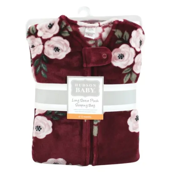 Hudson Baby Infant Girl Plush Sleeping Bag, Sack, Blanket, Burgundy Floral image {1}