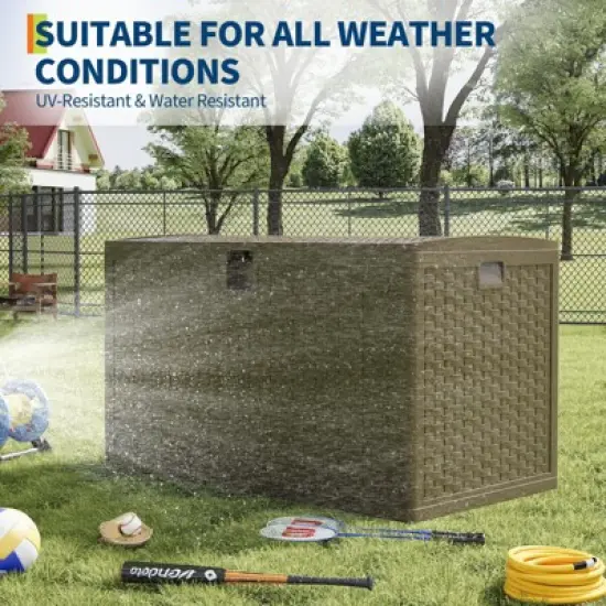 TROPOW120 Gallon Waterproof Large Resin Deck Box Indoor Outdoor Lockable Storage Container for Patio Furniture, Garden, Tools image {9}