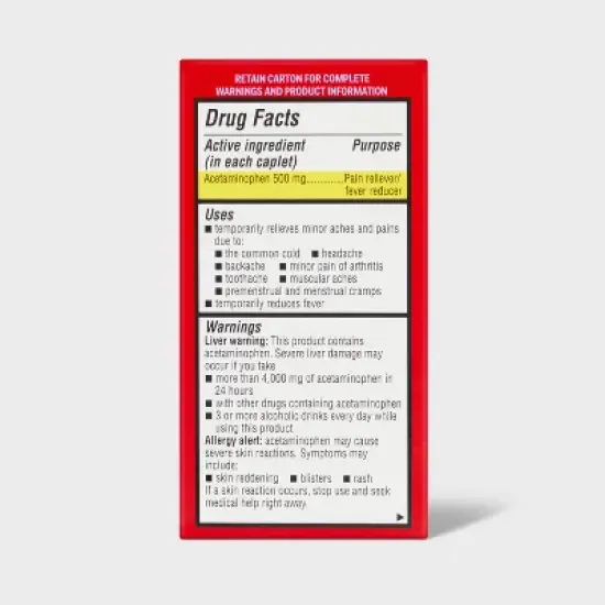 Acetaminophen Extra Strength Pain Reliever & Fever Reducer Caplets - up&up&trade; image {2}