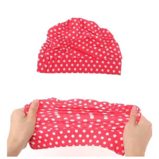 Unique Bargains Polyester Polka Dots Pattern Swim Cap 5.91"x9.25" Red White 1 Pc image {4}
