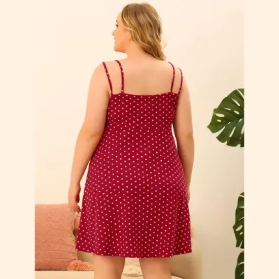Agnes Orinda Women's Plus Size Deep V Knit Polka Dots Cami Nightgown image {3}