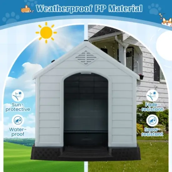 Costway Enduring Waterproof Plastic Dog House w/Sloping Roofs Indoor Outdoor Dog House Gray image {7}