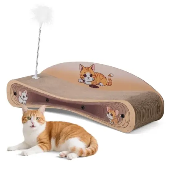 Sandinrayli Cat Scratcher Lounge Bed, Reversible 2-in-1 Cardboard Scratching Board, Durable Curved Cat Scratch Pad, natural wood image {7}