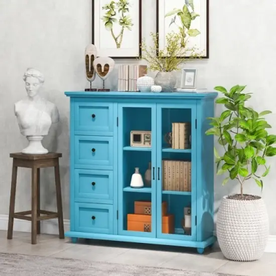 Costway Buffet Sideboard Table Kitchen Storage Cabinet with Drawers & Doors Blue/White/Green image {2}