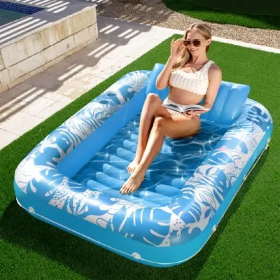 Joyfy Pool Floats Inflatable Pool Tanning Adults Floats Bed Tanning with Pillow Drink Holders Lounge Pool Float Tanning Pool for Adult Pool Party image {6}