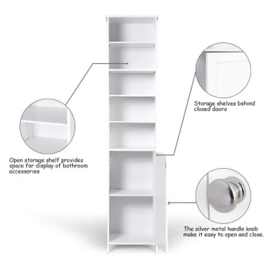 Costway 72''H Bathroom Tall Floor Storage Cabinet Shelving Display Grey\White image {6}