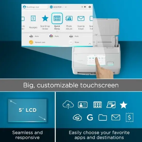 ScanSnap iX2500 Wireless or USB High-Speed Cloud Enabled Document, Photo & Receipt Scanner with Large Touchscreen for Mac or PC, White, PA03860-B105 image {3}