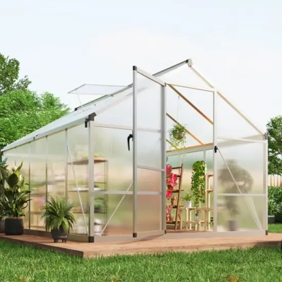 Large Walk in Greenhouses for Outdoors and Garden Planting, Polycarbonate Greenhouse w/Enhanced Aluminum Frame,w/Quick Setup Structure and Roof Vent image {10}