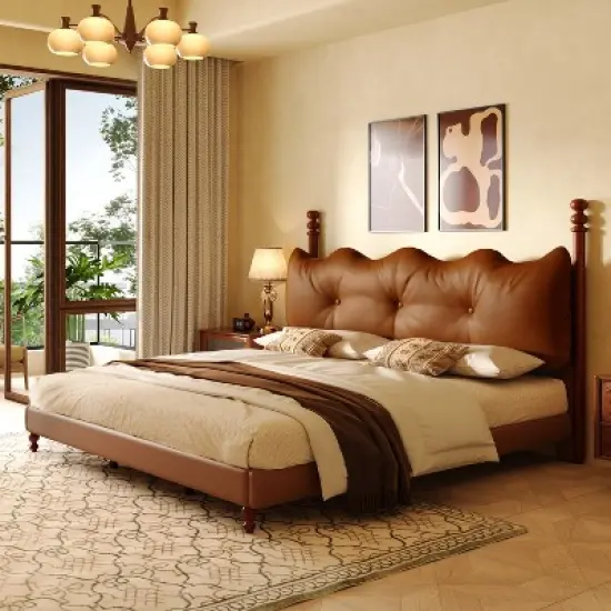 Christopher Knight Home Calka Modern Faux Leather Upholstered Coffee Bed with Headboard image {8}