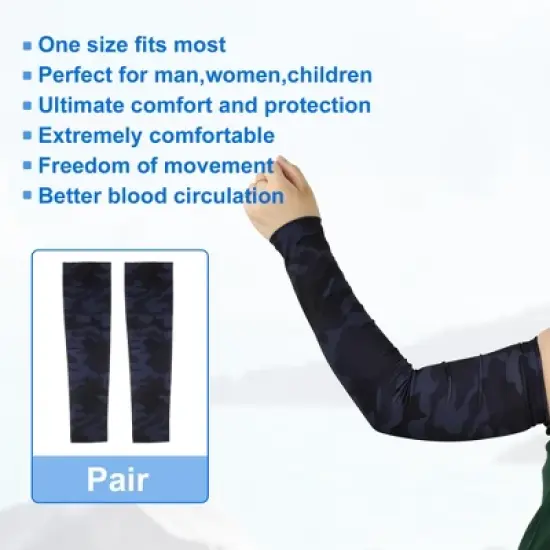Unique Bargains Basketball Sports Camouflage Cooling Arm Elbow Compression Sleeve Black Blue 1 Pair image {4}