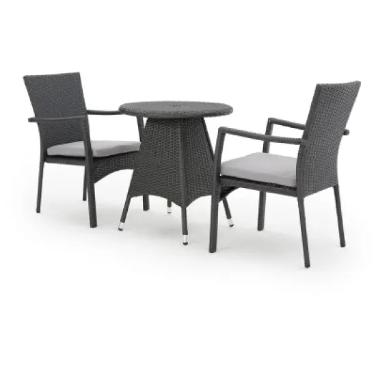 Georgina 3pc Wicker Patio Bistro Set with Cushions - Gray - Christopher Knight Home image {1}