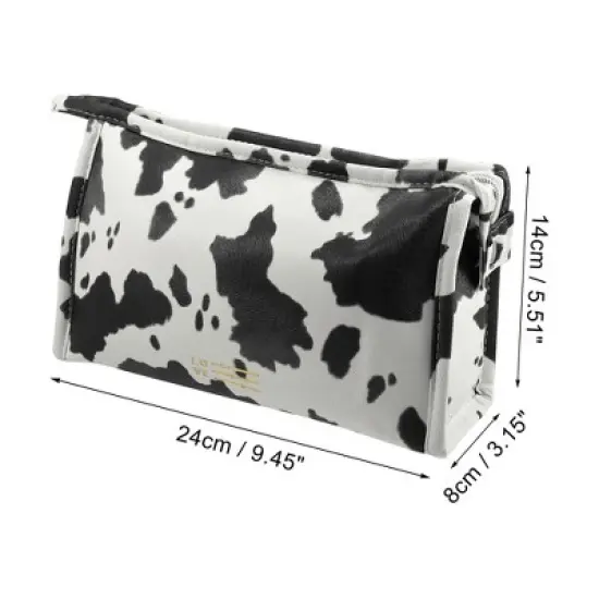 Unique Bargains Makeup Bag Cosmetic Travel Bag Large Makeup Bag Organizer Bag for Women Faux Leather Black White 1 Pcs image {3}
