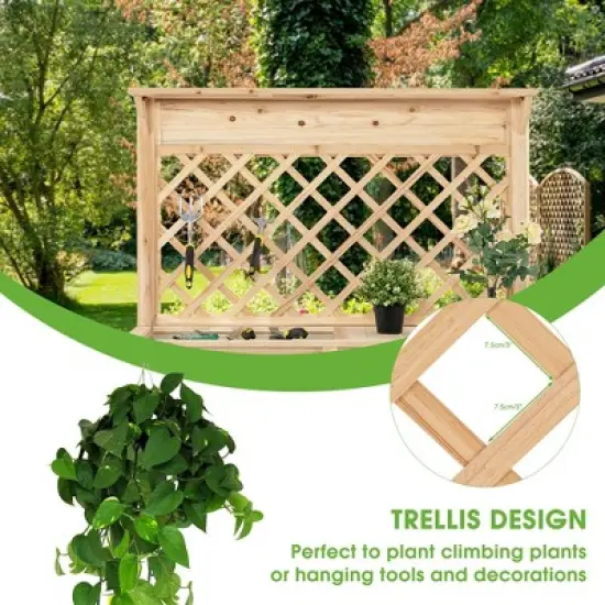 Costway Wood Raised Garden Bed w/ Trellis Elevated Planter Box w/ Storage Shelf and Drawer image {5}
