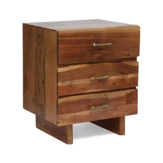 Terrell Handcrafted Boho Acacia Wood 3 Drawer Nightstand Dark Natural - Christopher Knight Home image {4}