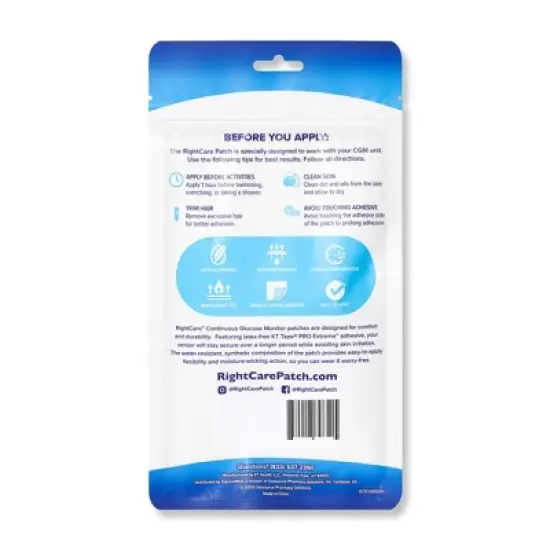 RightCare CGM Adhesive Synthetic Patch, Universal, Covered Oval, Multiple Colors, Bag of 25 image {1}
