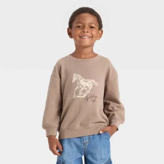 Toddler Boys' Western Horse Sweatshirt - Cat & Jack&trade; Beige image {4}