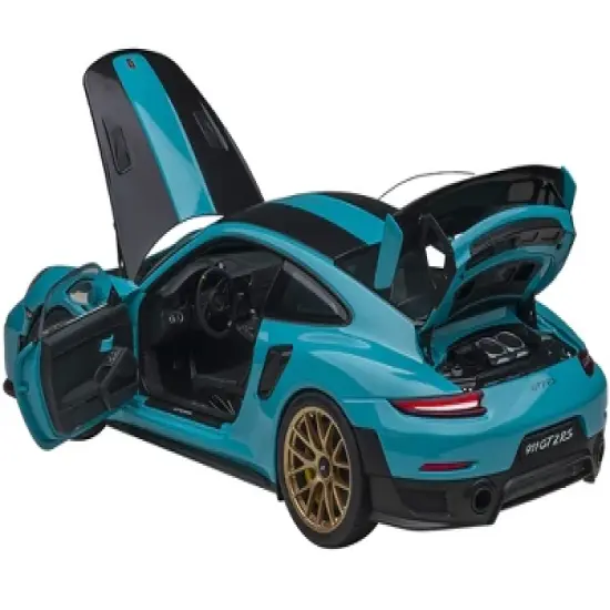 Porsche 911 (991.2) GT2 RS Weissach Package Miami Blue with Carbon Stripes 1/18 Model Car by Autoart image {1}