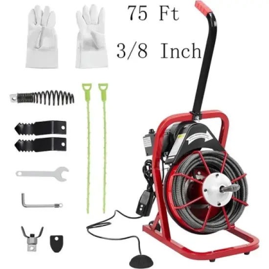 75 Ft X 3/8 Inch Drain Cleaner Machine Electric Drain Auger Auto Feed With Kits image {7}