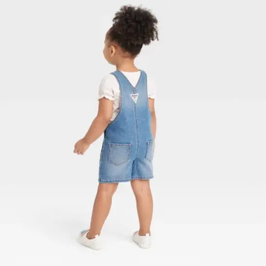 OshKosh B'gosh Toddler Girls' Embroidered Floral Denim Shortalls - Blue Wash image {1}