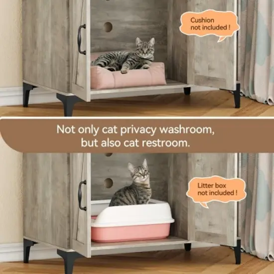51.1" Large Wooden Cat Litter Box Enclosure | Storage Shelves | Hidden Design | Modern Indoor Cat Cabinet for Organized Storage & Odor Control image {7}