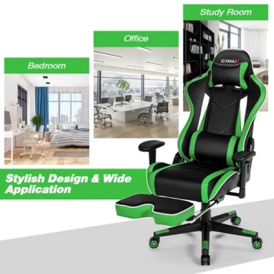Costway High Back Gaming Chair Adjustable Office Computer Task Chair w/Footrest Green image {8}