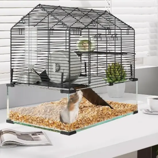 Metal Hamster Cage with Transparent Hamster Habitats, Small Animal Cage, Pet Mouse Cages with Water Bottle for Rats, Hamsters & Hedgehogs, Guinea Pigs image {1}