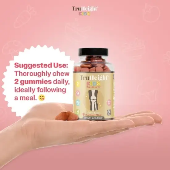 TruHeight Kids Bone Growth Gummies (Strawberry, Ages 2+) All Natural Kids & Toddler Vitamins - Vitamin D, Calcium, K2, Magnesium Multivitamin, Vegan image {4}