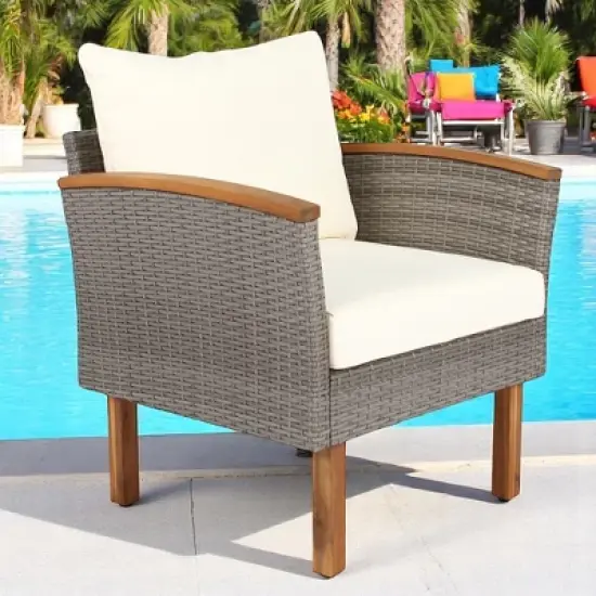 9-Piece Outdoor Patio Furniture Set with PE Wicker, Acacia Wood, Removable Cushions & Pillows, Multi-Functional Modular Sofa image {13}