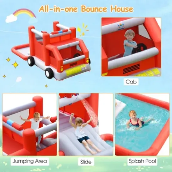 Costway Fire Truck Themed Inflatable Castle Water Park Kids Bounce House Blower Excluded image {5}