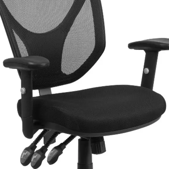 Flash Furniture Mid-Back Black Mesh Multifunction Swivel Ergonomic Task Office Chair with Adjustable Arms image {5}