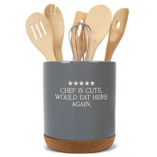 Elanze Designs 5 Five Star Review Chef Culinary Arts Ceramic Cork Bottom Gray Large Capacity Utensil Holder Crock for Countertop Storage, Stylish & image {4}