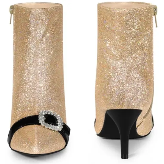 Perphy Women's Rhinestones Pointed Toe Stiletto Heel Glitter Ankle Boots image {1}
