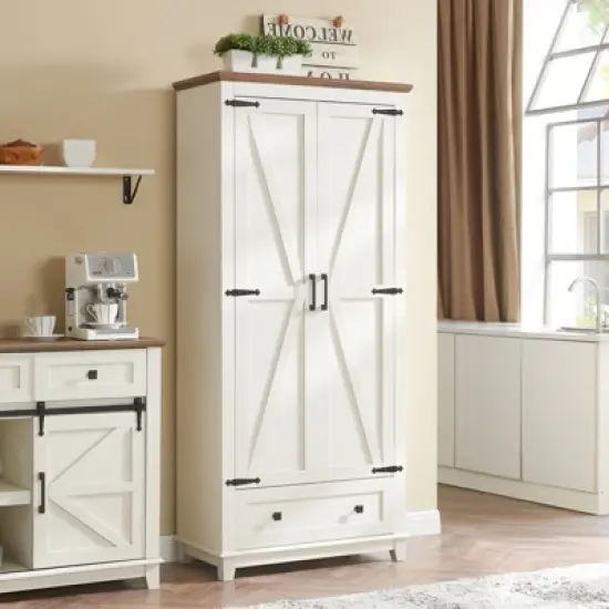 AMERLIFE Farmhouse Kitchen Pantry Cabinet, 72" Tall Storage Cabinet with Adjustable Shelves & Barn Doors image {1}