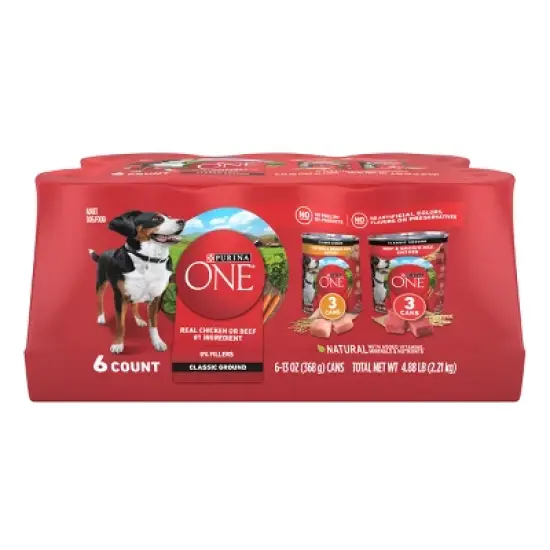 Purina ONE Natural Pat&eacute; Classic Ground Entr&eacute;e Variety Pack Rice, Chicken and Beef Flavor Wet Dog Food - 13oz/6ct image {10}