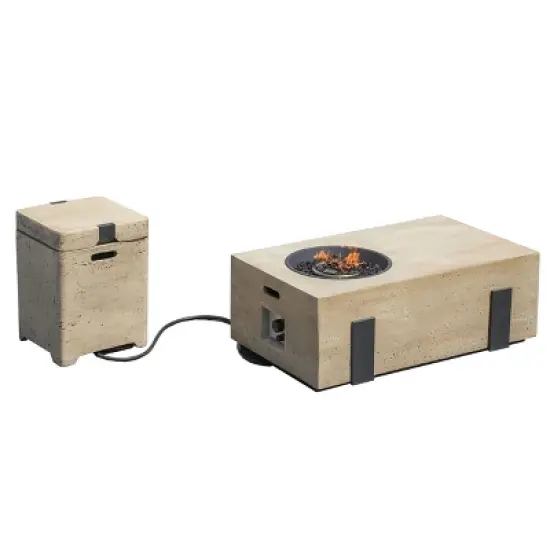 Moda Furnishings 14.6'' H x 42.1'' W Magnesium Oxide Propane Outdoor Fire Pit Table with Lid image {8}