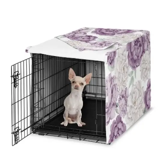Sweet Jojo Designs Girl Dog Crate Kennel Cover 24in. Peony Floral Garden Purple Ivory and Green image {6}