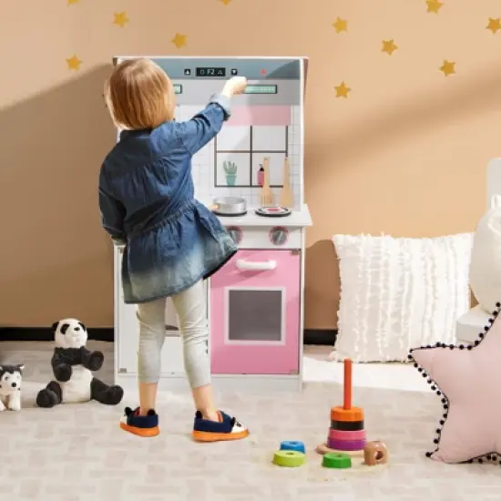 Costway Kids Kitchen Playset & Dollhouse 2-In-1 W/ Accessories & Furniture For Toddlers image {1}