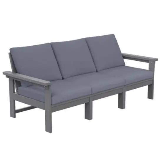 Hyleory 3-Seat Patio Accent Chair With Cushion,HDPE  Patio Sofa With Loose Cushion image {8}