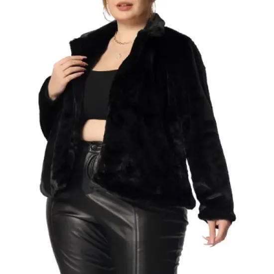 Agnes Orinda Women's Plus Size Long Sleeve Warm Notch Lapel Faux Fur Fluffy Cardigan image {1}