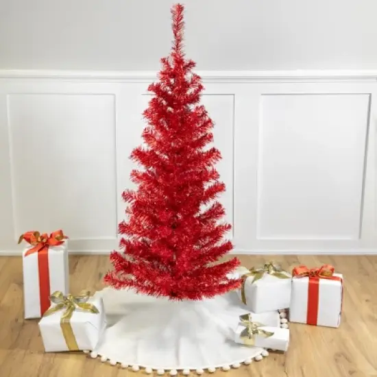 Northlight Artificial Tinsel Christmas Tree - 3' - Red - Unlit image {1}