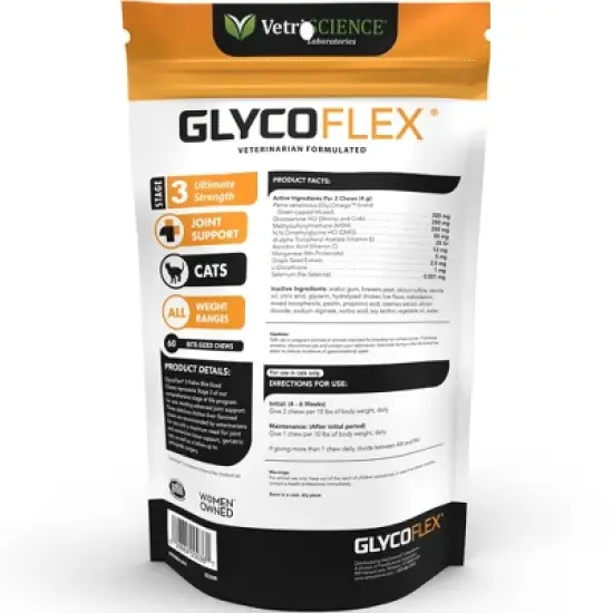 VetriScience Glycoflex 3 Maximum Strength Hip and Joint Supplement with Glucosamine for Cats, Chicken Flavor, 60 Chews image {1}