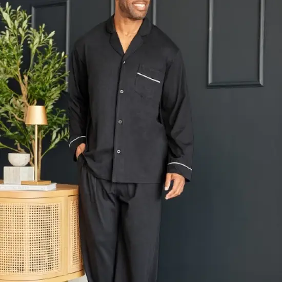 Men's Soft Cotton Knit Jersey Pajamas Lounge Set, Long Sleeve Shirt and Pants with Pockets image {1}