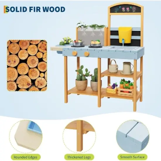 Mud Kitchen for Kids Outdoor - Cooking Set with Sink & Faucet, 7-Piece Stainless Steel Utensils, Chalkboard - Montessori Sensory Toys for Ages 3+ image {3}