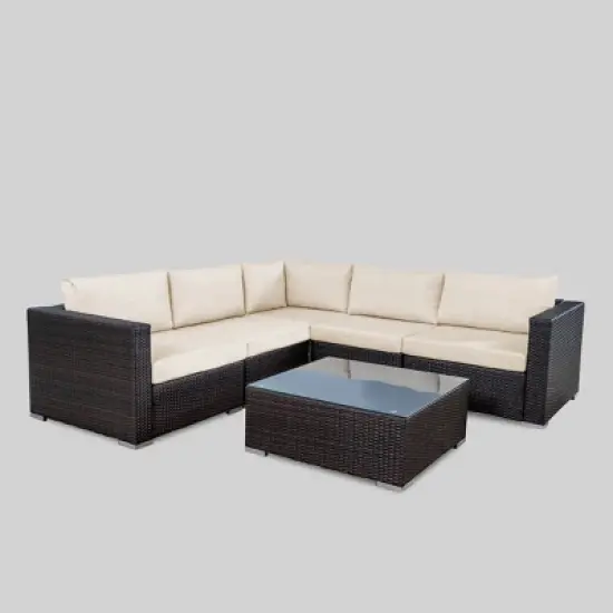 Santa Rosa 6pc Wicker Seating Sectional Set with Cushions - Christopher Knight Home image {1}