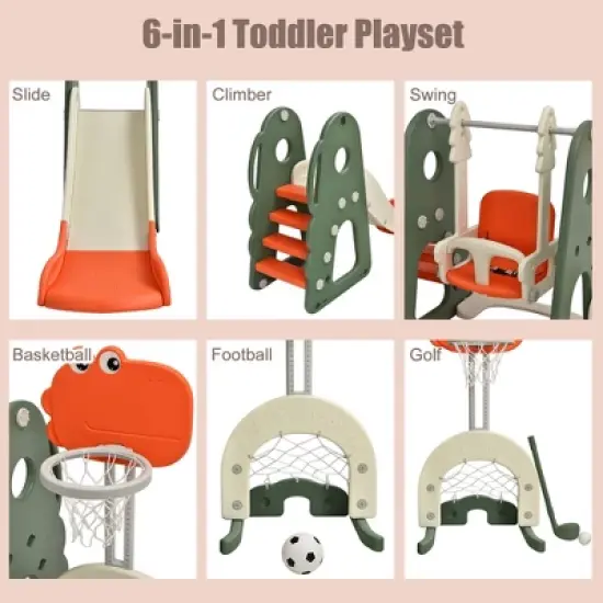 Costway 6 in 1 Toddler Slide and Swing Set Climber Playset w/ Ball Games White\Orange image {5}