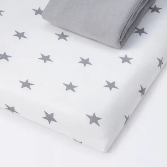 Fitted Play Yard Jersey Sheet Scatter Star and Solid Gray - Cloud Island&trade; 2pk image {3}