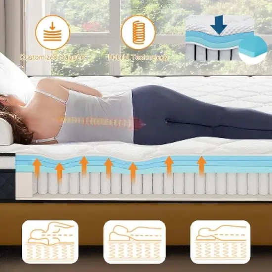 ELJGET Queen Mattress, 12" Mixed Memory Foam Mattress, Bagged Spring, Medium Firm Feel and Motion Isolation image {6}